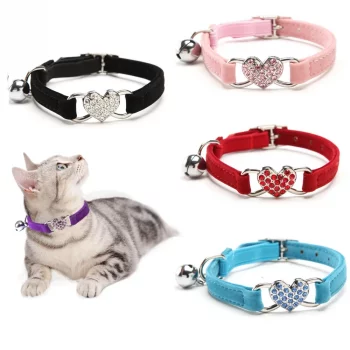 Plush Velvet Heart Jewel Bow Bell Collar