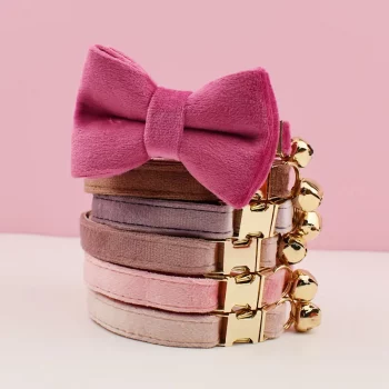 Personalised Plush Velvet Collar Bell Bow Pinks