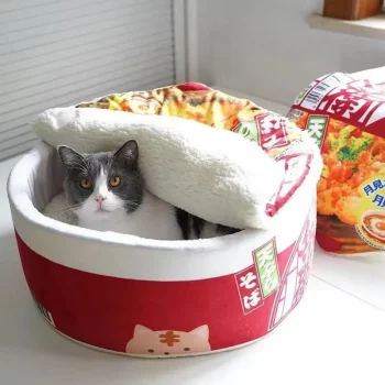 Novelty Noodle Bowl Plush Cat Cave Bed