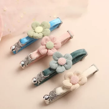 Plush Velvet Flower Adjustable Collar with Bell