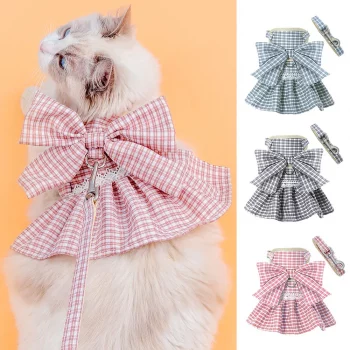 Plaid Bow Dress Harness and Leash Set