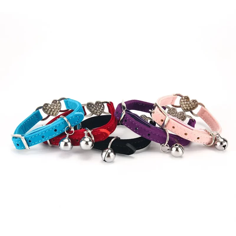 Plush Velvet Heart Jewel Bow Bell Collar - Image 2
