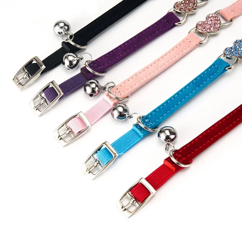Plush Velvet Heart Jewel Bow Bell Collar - Image 3