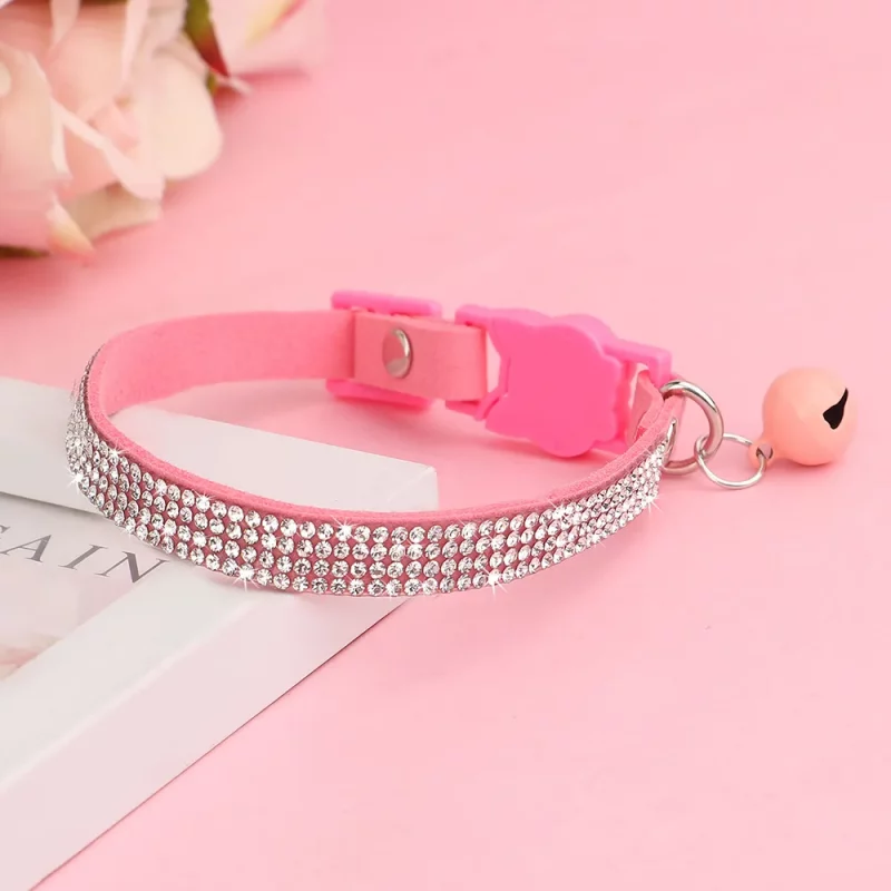 Rhinestone Soft Suede Adjustable Collar with Bell - Image 8