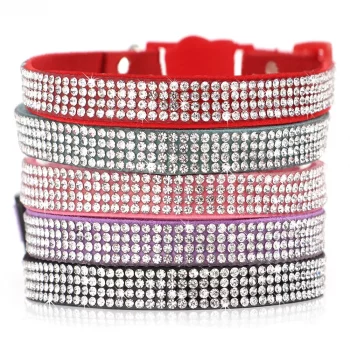 Rhinestone Soft Suede Adjustable Collar with Bell