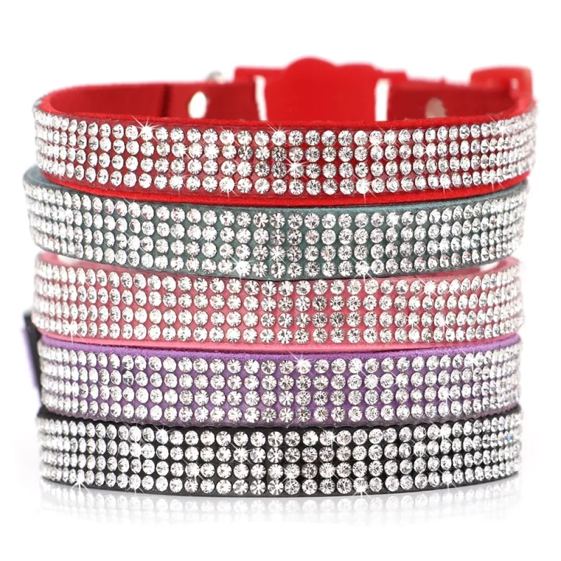 Rhinestone Soft Suede Adjustable Collar with Bell