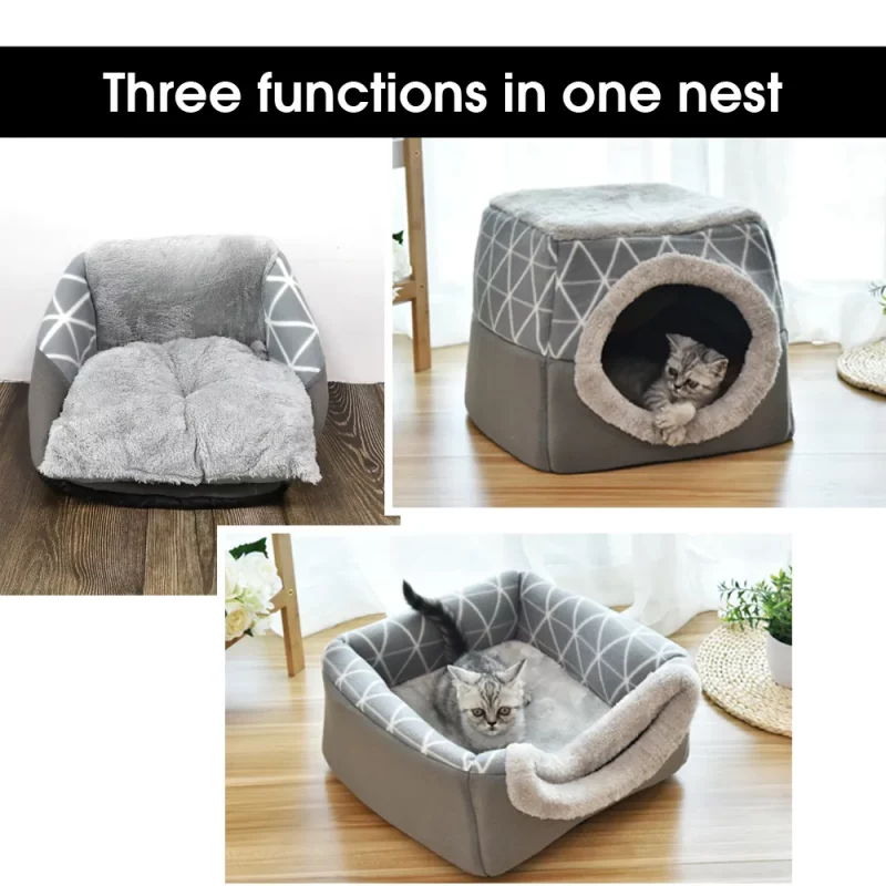 Cosy Plush 3-in-1 Cat Cave Bed - Image 3