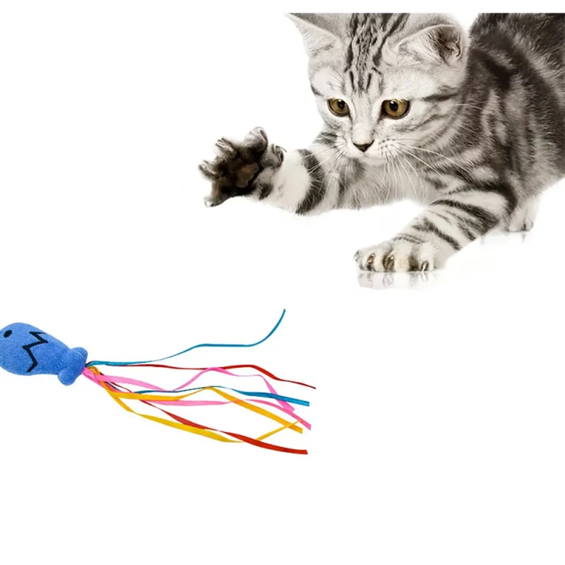 Fish Ribbon Tassel Bell Cat Stick Wand Toy (2 Pack) - Image 2