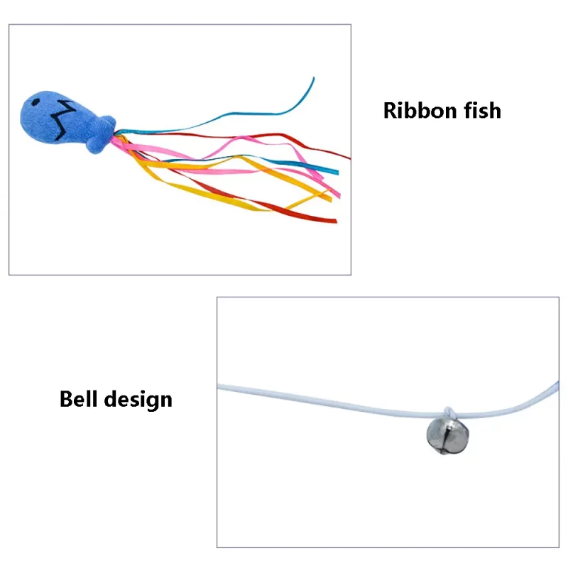 Fish Ribbon Tassel Bell Cat Stick Wand Toy (2 Pack) - Image 4