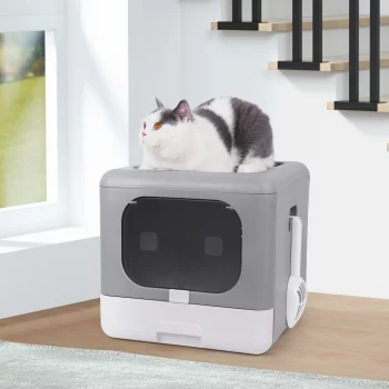 Foldable Cat Litter Box with Scoop and Filter Foam