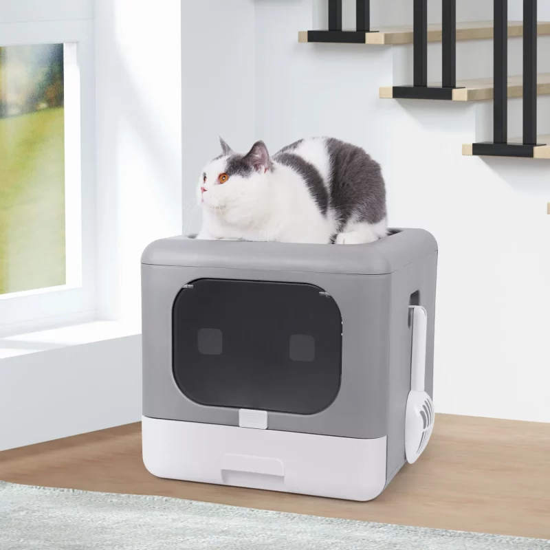 Foldable Cat Litter Box with Scoop and Filter Foam