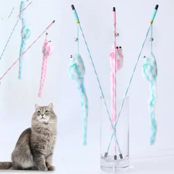 Mouse Dangly Bright Teaser Cat Stick Wand Toy (3 Pack)