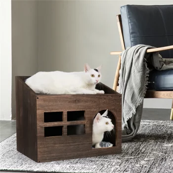 Elegant Wooden Cat Cave Bed Side Table