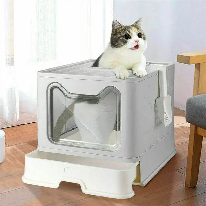 Foldable Front Entry Top Exit Cat Litter Box with Scoop - Image 3