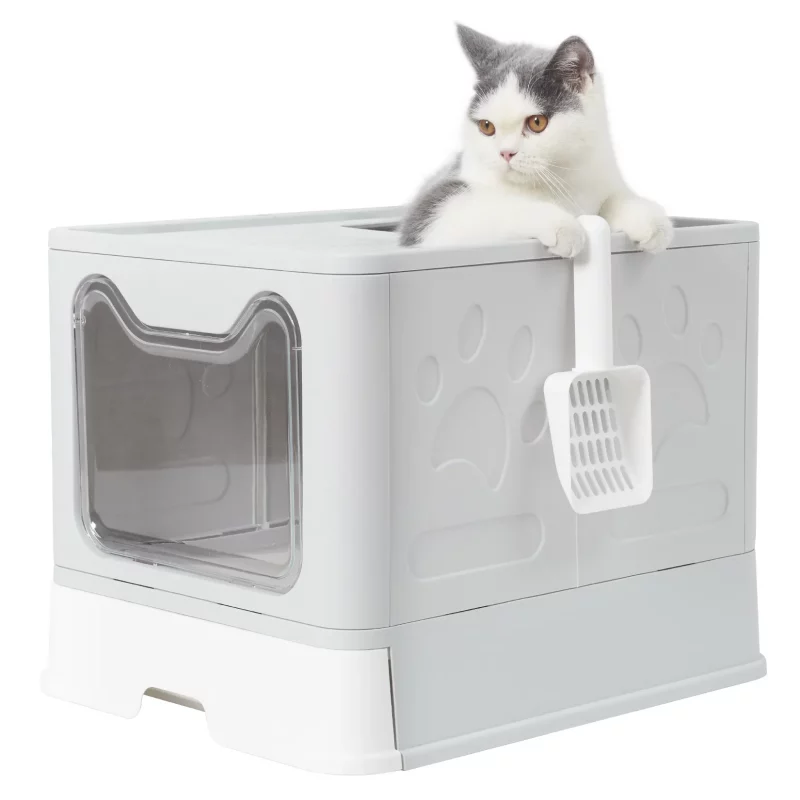 Foldable Front Entry Top Exit Cat Litter Box with Scoop - Image 2