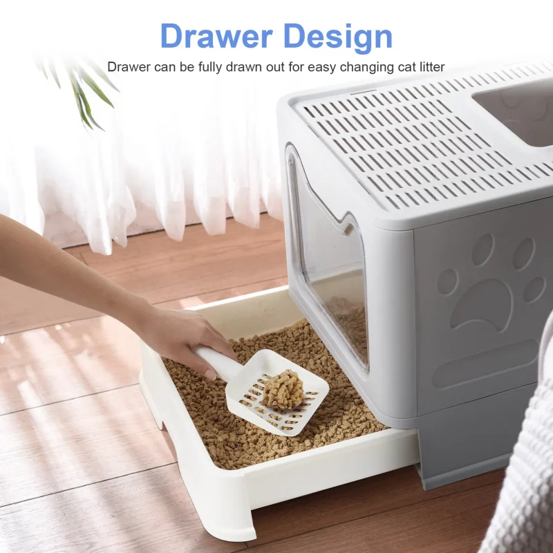 Foldable Front Entry Top Exit Cat Litter Box with Scoop - Image 4