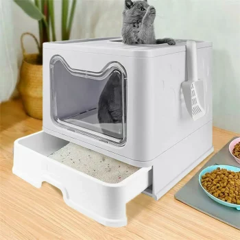 Foldable Front Entry Top Exit Cat Litter Box with Scoop