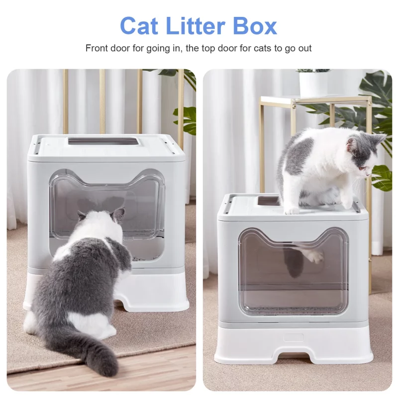 Foldable Front Entry Top Exit Cat Litter Box with Scoop - Image 5