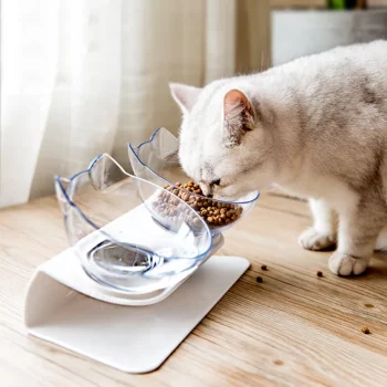 Elevated Twin Cat-Shaped Feeding Bowls