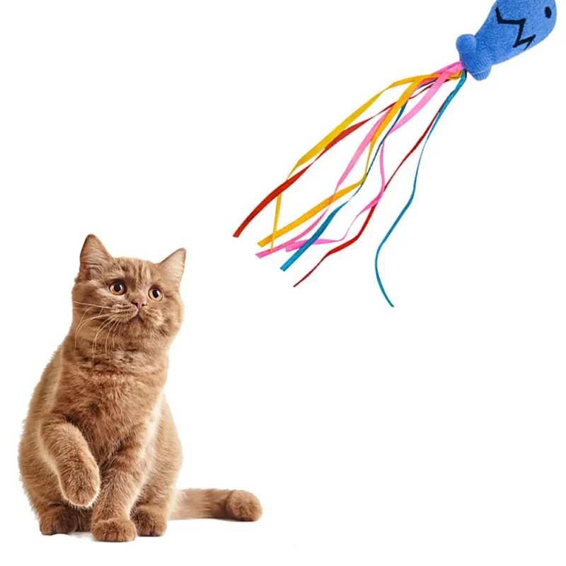 Fish Ribbon Tassel Bell Cat Stick Wand Toy (2 Pack) - Image 5