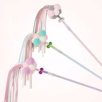 Tassel String Pom Pom Teaser Cat Stick Wand Toy (2 Pack)