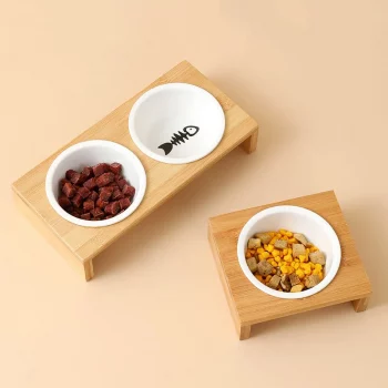 Bamboo Ceramic Food Water Bowl