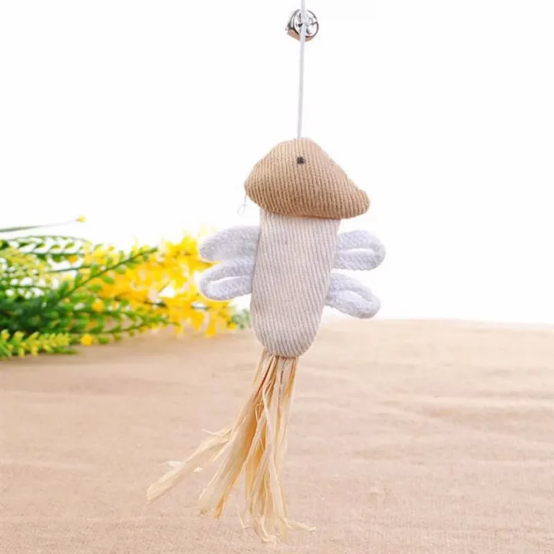 Wooden Mouse Feather Dangling Teaser Bell Cat Stick Wand Toy (2 Pack) - Image 4