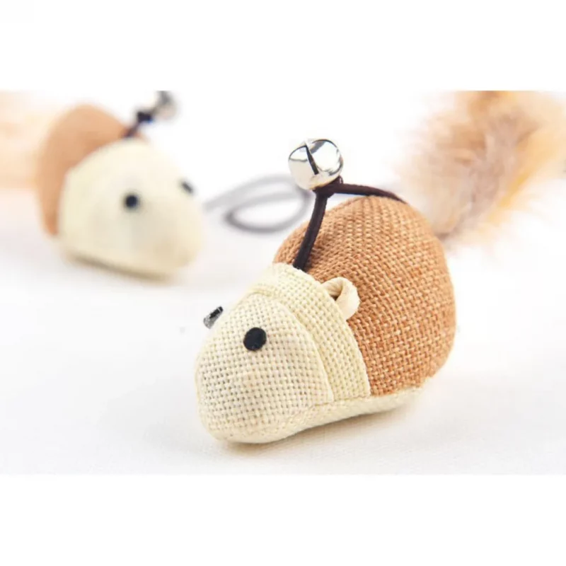 Wooden Mouse Feather Dangling Teaser Bell Cat Stick Wand Toy (2 Pack) - Image 7