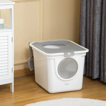 Enclosed Front Top Exit Hooded Litter Box Tray